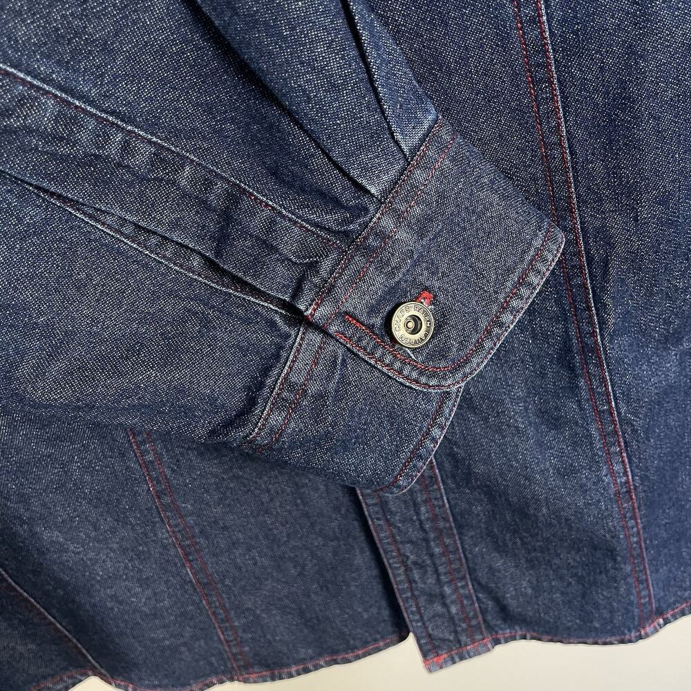 Vintage Ralph Lauren Chaps Denim Shirt Mens XL Y2K Red Stitching Sleeve Spellout - Picture 8 of 13